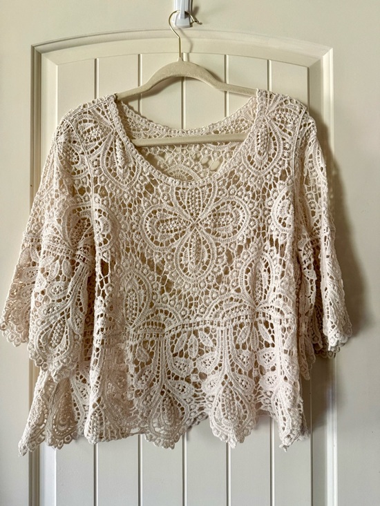 Tops - Crochet Lace Peasant Top - White